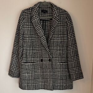 Talbots Tweed houndstooth wool classic Black White Checkered jacket women 16 NWT